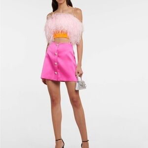 Self-Portrait Pink and Orange Feather Crop Top